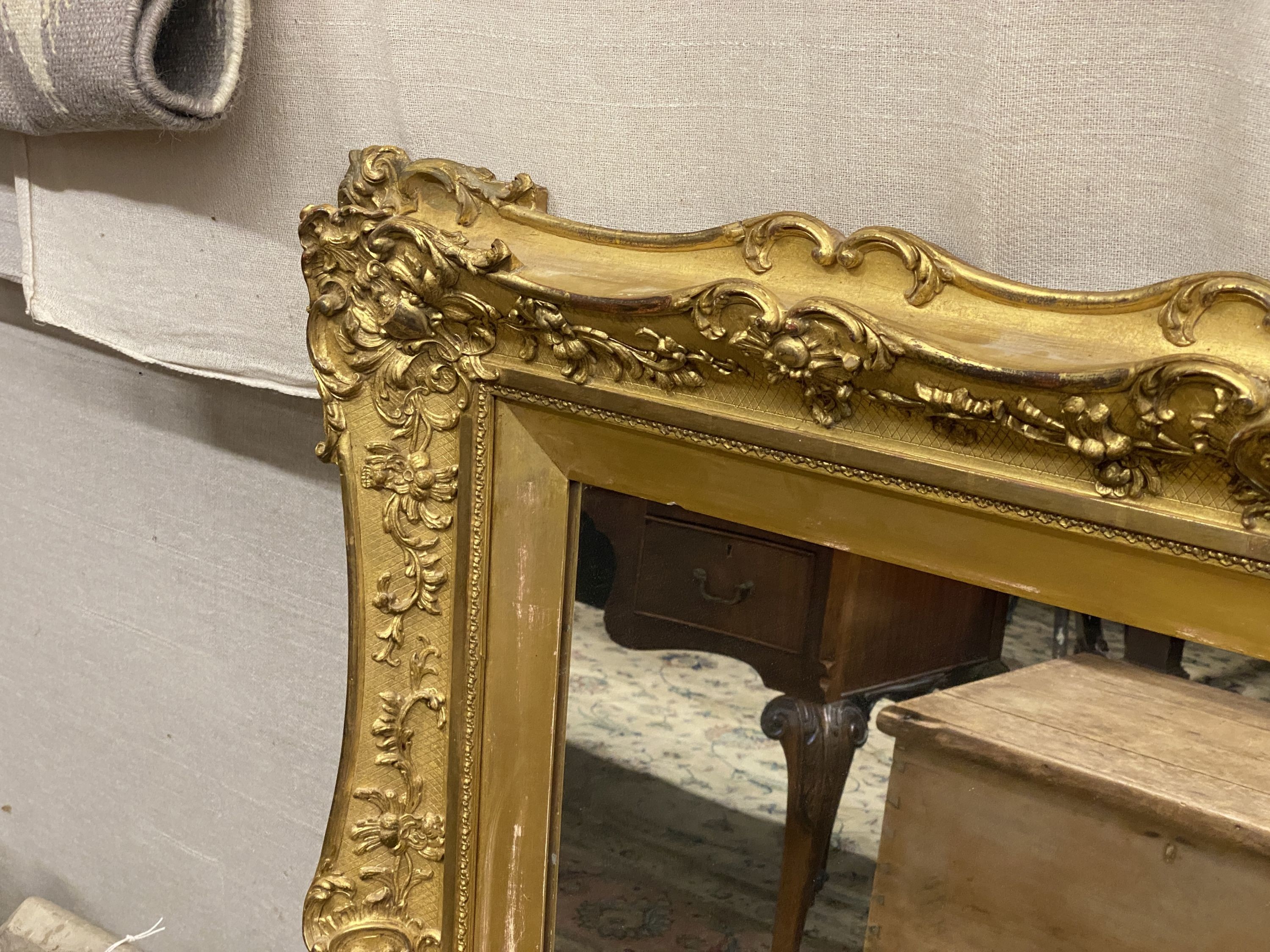 A Victorian giltwood and gesso rectangular wall mirror, width 124cm, height 106cm